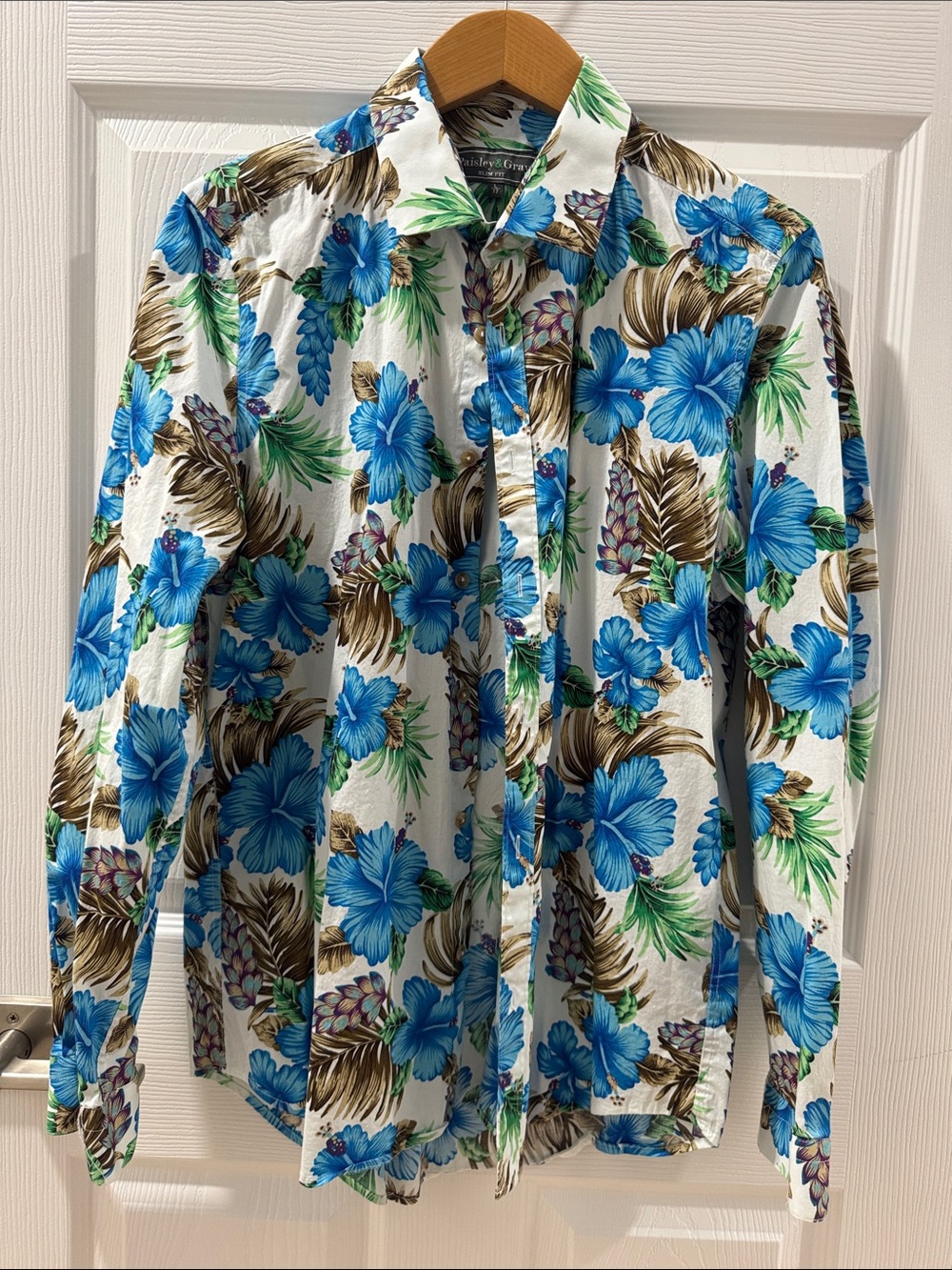 Paisley & Gray White Button-Down with Blue Floral Print